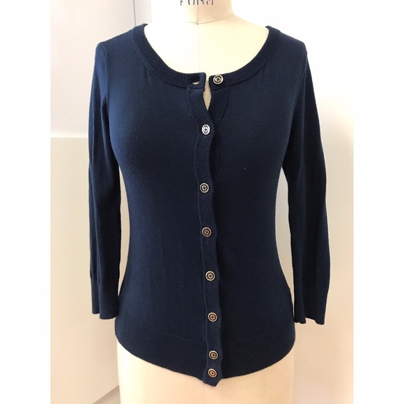 VINEYARD VINES NAVY BUTTON DOWN CROPPED CARDIGAN - Picture 1 of 5